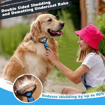 3PCS Dog Brush I Dog Brush for Shedding I Deshedding Dog Brush I Dog Bath Brush I Slicker Brush For Dogs I Dog Comb I Premium Pet Supplies (Blue Black)