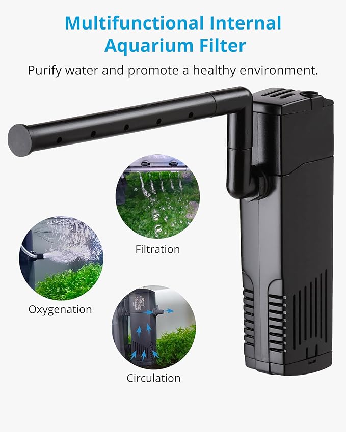NICREW Aquarium Internal Filter, Submersible Power Filter with Multiple Function, Aeration System with Sponge Filter for Fish Tanks 10-20 Gallon, 100 GPH, 7W