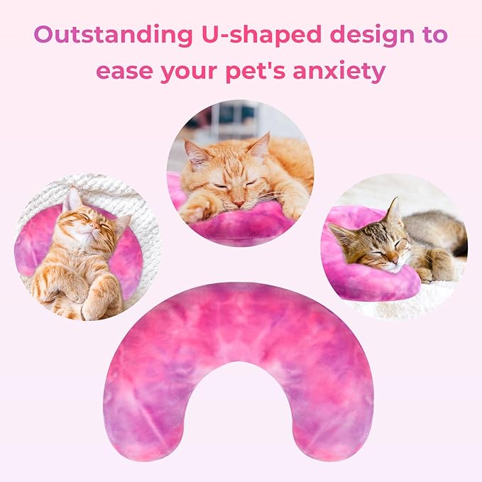 Dog Pillow, U-Shaped Dog Calming Pillow for Pet, Soft Dog Neck Pillow Machine Washable Dog Bed Pillow for Dog and Cat Enhance Sleep Quality(Tie-dye Rose Purple, Small)