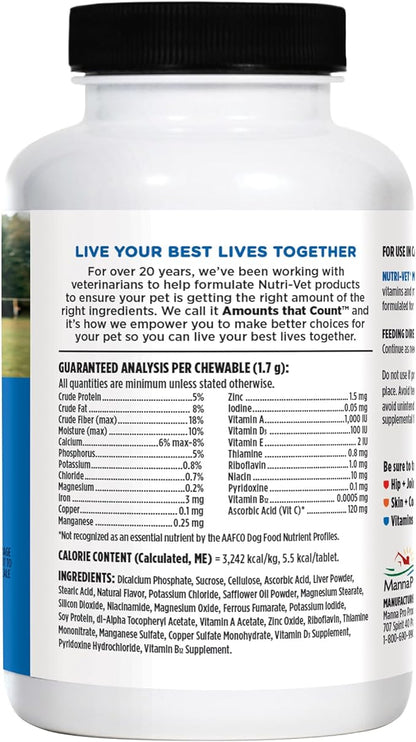 Nutri-Vet Multi-Vite Chewables for Adult Dogs, Dog Vitamins, Pet Essentials, Potent Antioxidants, Strong Bones, Supports a Balanced Diet, Pet Supplements, 120 Count