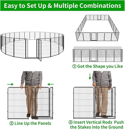 Dog Playpen Outdoor Extra Wide 24 Panels Heavy Duty Dog Fence 47" Height Anti-Rust with Doors Portable for RV Camping Yard, Total 63FT, 316 Sq.ft, Snowy Black