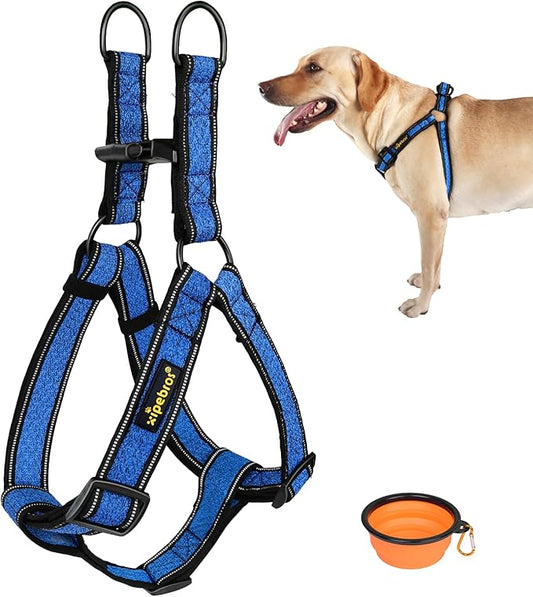 Dog Harness,No Pull Dog Harness with Reflective Adjustable,Stops Pets from Pulling and Choking On Walks,Dog Harness for Medium Dogs, (Blue, L)