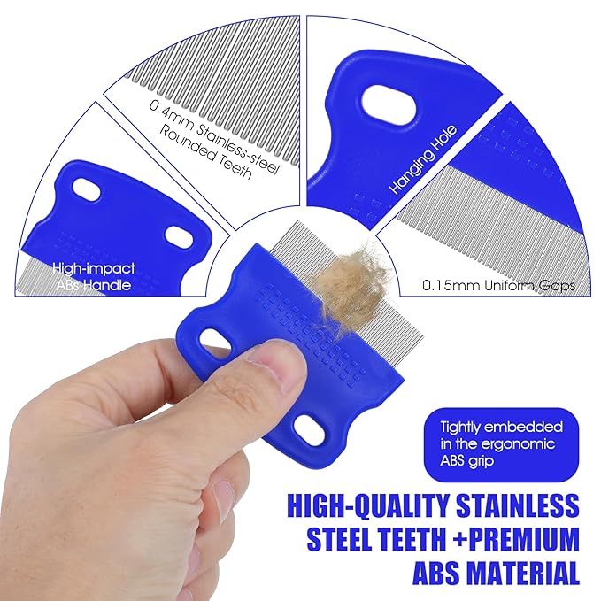 10Pcs Dog Cat Grooming Combs Stainless Steel Flea Combs Pet Tear Stain Remover for Small, Medium & Large Pets (Blue)