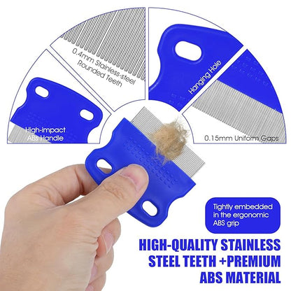 10Pcs Dog Cat Grooming Combs Stainless Steel Flea Combs Pet Tear Stain Remover for Small, Medium & Large Pets (Blue)