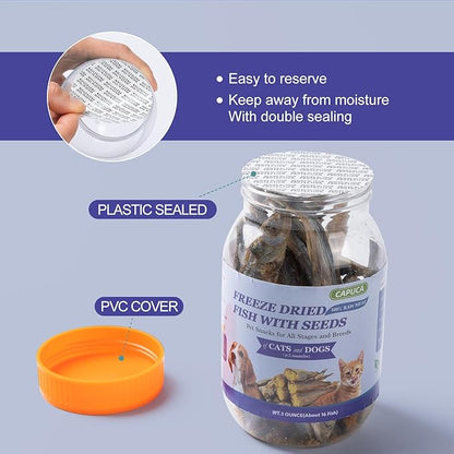 Freeze Dried Fish Dog Treats - Whole Capelin Fish Seeds Cats Treats Natural Single Ingredient Delicious Snacks Training Healthy Chews Food Pet Food No Fillers ï¼3 Ozï¼