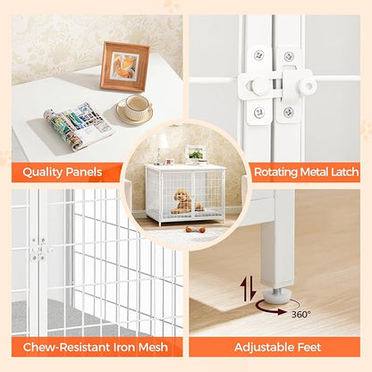 Dog Crate Furniture with Cushion, Wooden Dog Kennel with Double Doors, Heavy Duty Dog Cage for Small/Medium/Large Dogs, Indoor Dog House End Table, 31.5" L, White DCBW0701