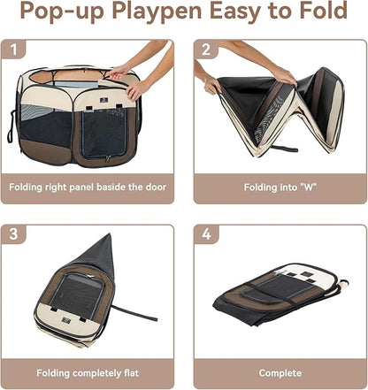A4Pet Portable Foldable Pet Playpen, Dog Playpen Indoor/Outdoor - Ideal for Puppies, Cats, Rabbits - Removable Zipper & Collapsible Travel Bowl