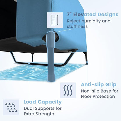 42" 2-in-1 Dog House for Medium Dogs, Elevted Dog House Outdoor/Indoor, Puppy Shelter Outside,Water Resistant 600D PVC and Durable 2x1 Textilene Raised Dog Bed(Blue)