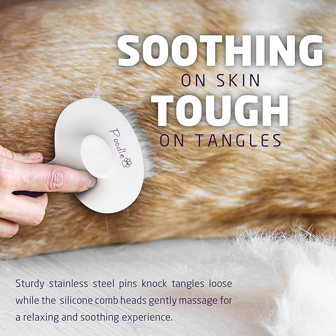 Poodlie Self Cleaning Pet Brush - Dog Brush for Shedding - Slicker Brushes for Dogs - Cat Brushes - Dog Comb for Long Haired & Short Haired Dogs - Puppy Cat Grooming Undercoat Deshedding