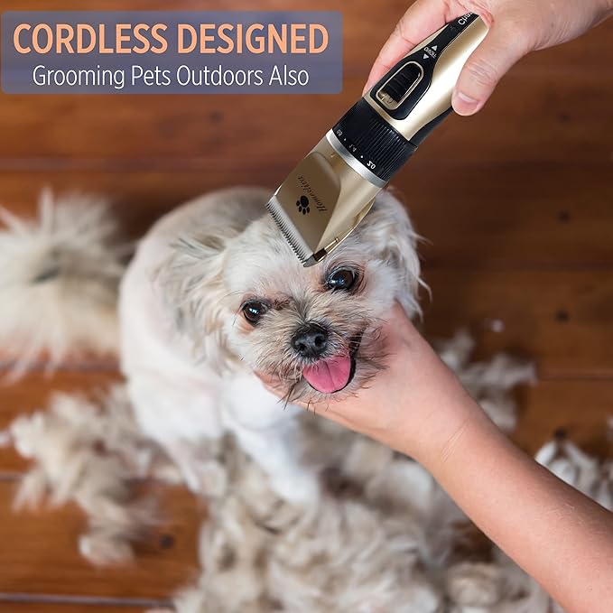 Dog Grooming Shaver Kit Clippers Low Noise Rechargeable Cordless Electric Quiet Hair Clippers Set for Dogs Cats Pets (Gold)