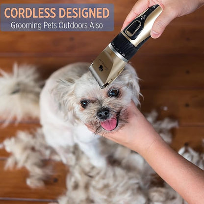 Dog Grooming Shaver Kit Clippers Low Noise Rechargeable Cordless Electric Quiet Hair Clippers Set for Dogs Cats Pets (Gold)