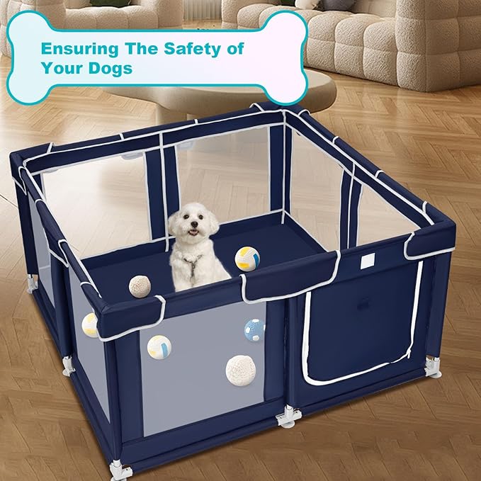 Dog Playpen 50 _ 50 inch, Puppy Playpen with Bottom, 32 Inch Height Pet Playpen