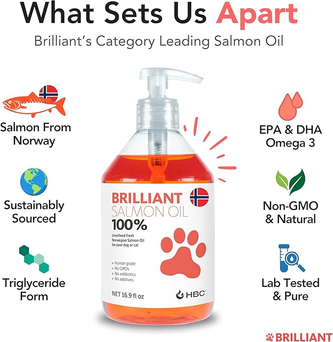 Salmon Oil for Dogs - Healthy Skin & Coat, Natural Norwegian Omega 3 Fish Oil Food Supplement, EPA & DHA Fatty Acids, Ideal for Shedding, Allergy, Itching, Dry Skin, Joint & Bone Health - (2 x 16.9oz)