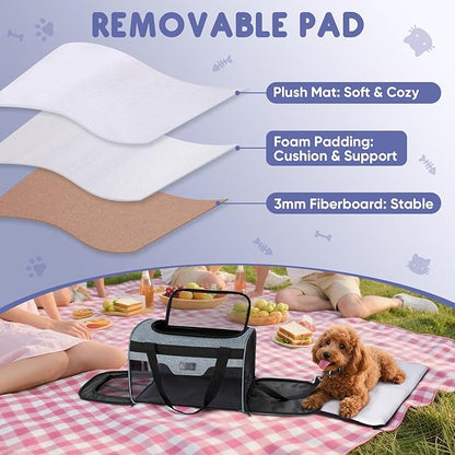 BALEINE Cat Carrier, Puppy Dog Carrier for Small Medium Pets Up to 15 Lbs, Soft-Sided Dog Travel Bag with Safety Zippers, Collapsible Pet Carrying Case (Gray, L, 17"x11"x11")