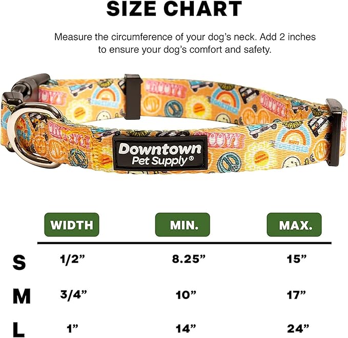 Downtown Pet Supply - Best, Cute & Fancy Dog Collar - Lightweight Adjustable Dog Collar with Quick Buckle & D-Ring - Hand Wash Safe - Good Vibes - M - Medium Dog Collar
