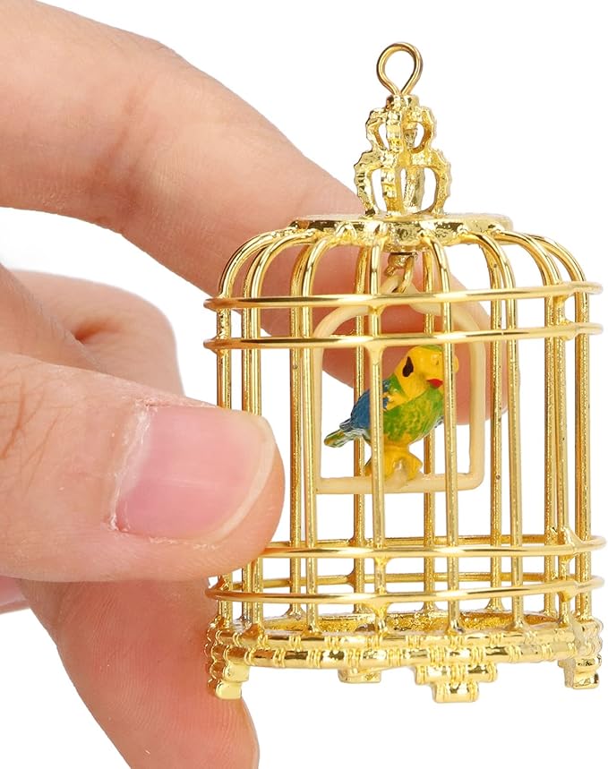 Bird Cage Decor, 1:12 Dollhouse Accessory Metal Small Bird Cage, 5.7x3.5x3.5cm Gold Mini Birdcage for 1/12 or 1/6 Scale Dollhouses