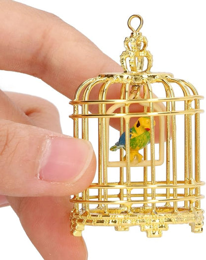 Bird Cage Decor, 1:12 Dollhouse Accessory Metal Small Bird Cage, 5.7x3.5x3.5cm Gold Mini Birdcage for 1/12 or 1/6 Scale Dollhouses