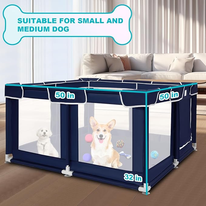 Dog Playpen 50 _ 50 inch, Puppy Playpen with Bottom, 32 Inch Height Pet Playpen