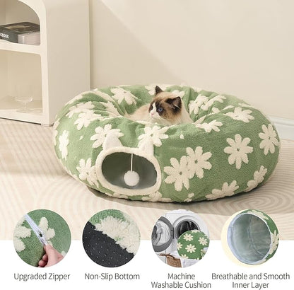 Pesen Cat Tunnel Bed with Soft Cushion, Cat Toys for Indoor Cats Enhance Bonding Between Pets and Owners, Encourage Exploration, and Satisfy Natural Instincts for Kittens, Dogs, and Rabbits