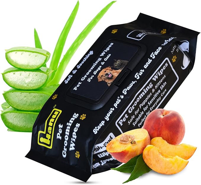 Hanu Pet Wipes for Dogs and Cats, Hypoallergenic, Cleans Tear Stains, Itching Relief, for face,Paws, Body and Butt, Peach Oolong