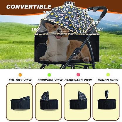 Pet Stroller 3 in 1 Folding Lightweight Dog Stroller with Detachable Carrier & Storage Basket, Premium 4 Wheels Travel Stroller for Small/Medium Pet (Blue)