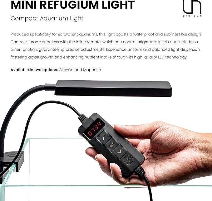 Ultum Nature Systems Refugium Light - Small Customizable Submersible Aquarium LED Lamp w/Inline Timer, Full Spectrum Grow for Chaeto Macro Algae Saltwater Reef Tanks - Magnetized