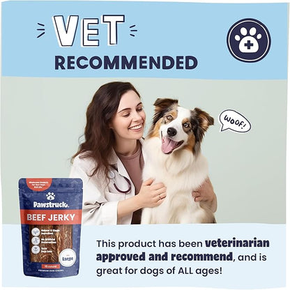 Pawstruck Premium Beef Jerky Dog Treat Chews, Large 10" Strips  Supports Hip & Joint Health, Rich in Glucosamine & Chondroitin, No Added Preservatives  15 Count