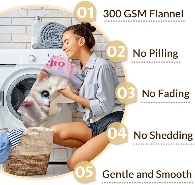 Pink Cat Design Flannel Blanket for Kids Teens Adults, Throw Gifts for Girls Women Animal Lovers, 60x80 Inch Soft Cozy Cute Cat Blanket for Sofa Couch Bed, Daughter Mom Gift Idea for Birthday