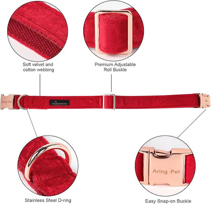 ARING PET Bowtie Dog Collar,Velvet Dog Collars with Removable Bowtie, Christmas Adorable Dog Collar, Large.