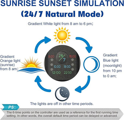 OYO WATER Aquarium LED Light 48"-56" with Timer, 24/7 Cycle, 5 Dimmable Brightness, Sunrise/Sunset Simulation for 10/20/30/55 Gallon Fish Tank