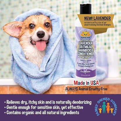 Bodhi Dog Premium Lavender Oatmeal Shampoo & Conditioner - Organic Formula for Dogs, Cats & Pets - Hypoallergenic, Soothes Dry, Itchy Skin & Supports Skin Health - Made in USA (8 Fl Oz)