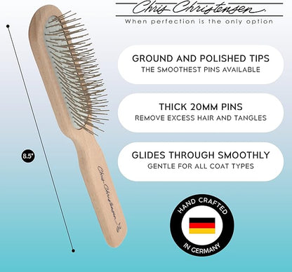 Chris Christensen 20 mm Oblong Pin Dog Brush, Original Series, Groom Like a Professional, Stainless Steel Pins, Lightweight Beech Wood Body, Ground and Polished Tips