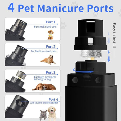Professional 4-Speed Dog Nail Grinder, Electric Rechargeable Dog Nail Grinder with UV & Interactive Lights, Rechargeable Quiet Pet Nail Grinder, Nail Clippers for All Type Dogs Cat (Black)