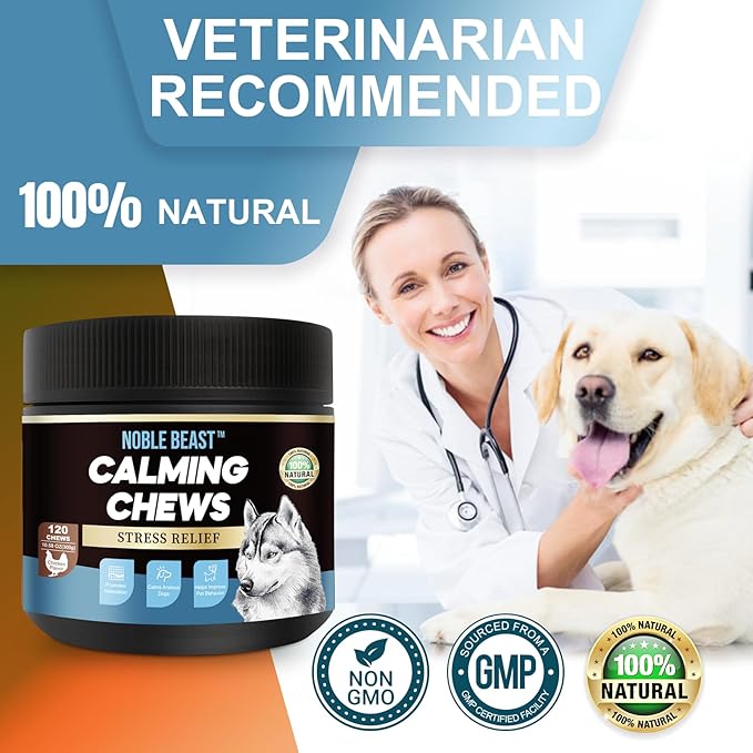 Noble Beast Dog Hemp Calming Chews for Dogs - Melatonin for Dogs - Dog Calming Treats - Motion Sickness for Dogs - All Natural - Soft Chews with Hemp and Melatonin - Chicken Flavor -120 Count
