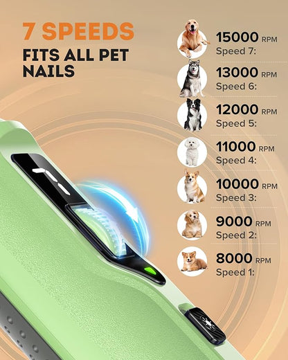 YABIFE 7-Speed Dog Nail Trimmers, Professional Dog Nail Grinder with Light - Heavy Duty Pet Nail Grinder for Dogs/Cats/Birds/Small Animals - Whisper Quiet, Single Hand Operation