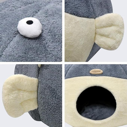 Cat Beds for Indoor Cats - 19.7'' Cute Animal-Shaped Larger Cat Cave Bed,Super Soft Calming cat Tent for Kitten&Puppy,Small Dog,Warm Plush&Machine Washable,Grey Multiple Sizes