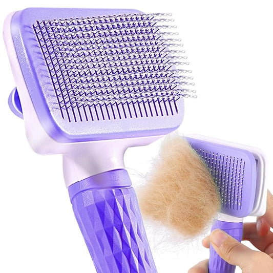 ACE2ACE Self-Cleaning Slicker Brush for Long and Short Pet Fur - Removes Hair With One Button