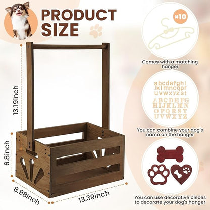 20" x 13" x 9" Wooden Pet Wardrobe Closet Crate Box with Hanging Rods and Personalized Pet Alphabet Letters Easy Assembly Baskets for Dog Cat Toys Clothes Accessories(Dark Walnut)