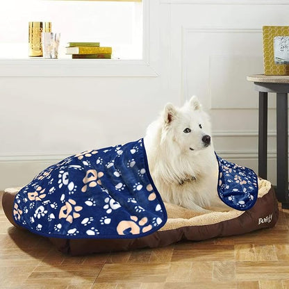 Dog Blanket, Soft Fleece Dog Blankets for Extra Large Dogs, Fluffy Flannel Pet Cat Puppy Blanket Mat Cover for Bed Couch, Cute Paw Print Throw Blanket for Dogs, Blue 80"X60"