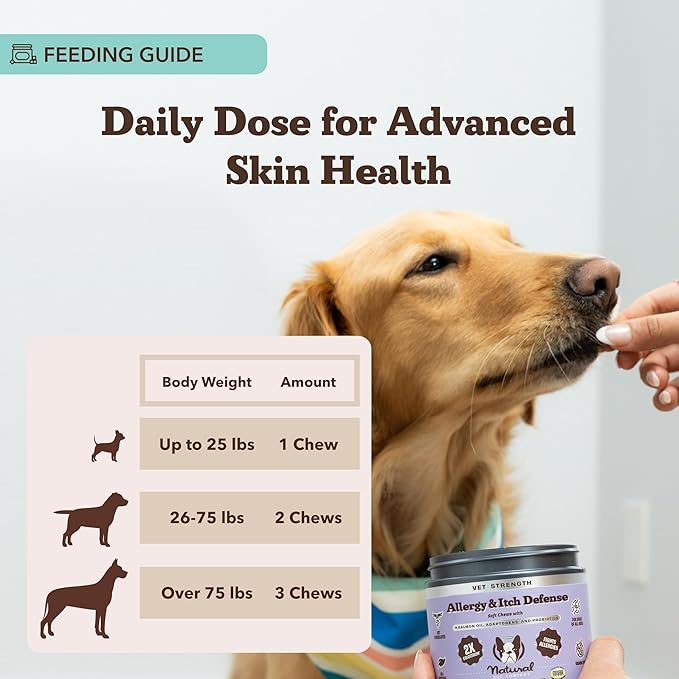 Natural Dog Company Allergy & Itchy Defense Chews 90 ct, Vet Strength High-Concentration Dog Allergy Relief with 2.4X Colostrum,2X Salmon Oil & 1.5X Probiotics, Supports Immune,Coat & Gut Health