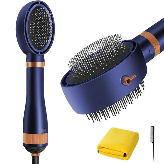 Dual Sided Hair Dryer for Dogs and Cats, Massage Blower with Metal and Nylon Brush, Grooming Comb with Flexible Soft Bristles for Medium to Large Pets (Prussian Blue)