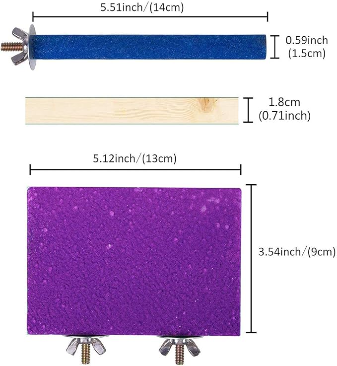 Colorful Bird Perch Stand, Birdcage Toys, Natural Wood Platform and Paw Grinding Sticks for Parrot, Budgies, Parakeet, Cockatiels, Hamster, Conure, Lovebirds, Gerbil, Rat, Mouse(4 PCS Set)