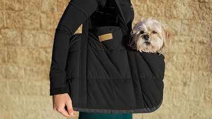 Dog Purse Carrier for Small Dogs, Cozy Plush Pet Carrier Purse, Secure Harness Clip, Lightweight Dog Tote Bag Carrier for Small Dogs and Puppies (Black)
