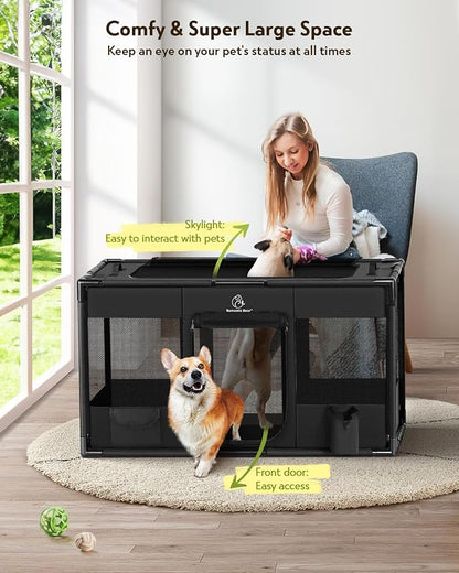 Dog Playpen,Fabric Mesh Dog Fence, Portable Soft Dog Cat Kennel Crate,Breathable Exercise Pet Play Pen for Dogs,PVC Pipe Frame,Indoor Outdoor Pet Fence Cage for Small Animals with Carrying Case(M)