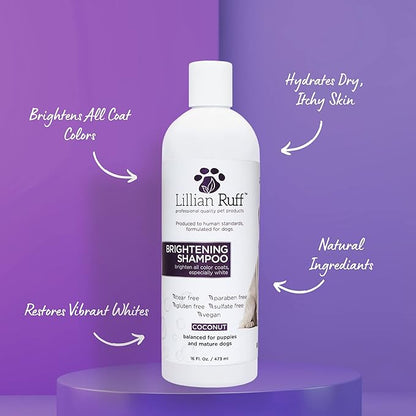 Lillian Ruff Ultra-Brightening Professional Whitening Shampoo for Dogs with Aloe & Coconut Oil for Dry Skin & Itch Relief - pH-Balanced Dog Whitening Shampoo Remove Stains, & Yellowing (Gallon/Pump)