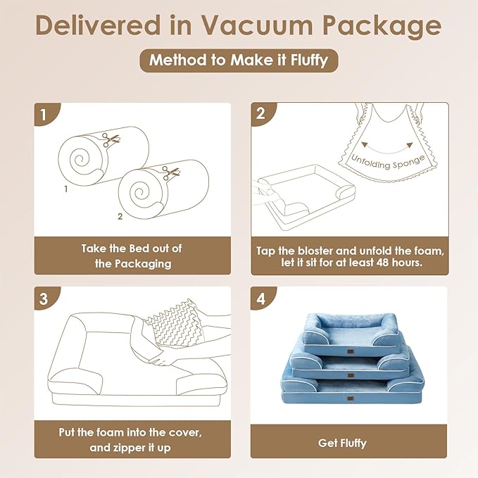 EHEYCIGA Orthopedic Dog Beds for Extra Large Dogs, Waterproof Memory Foam XXL Dog Bed with Sides, Non-Slip Bottom and Egg-Crate Foam Big Dog Couch Bed with Washable Removable Cover, Washed Blue