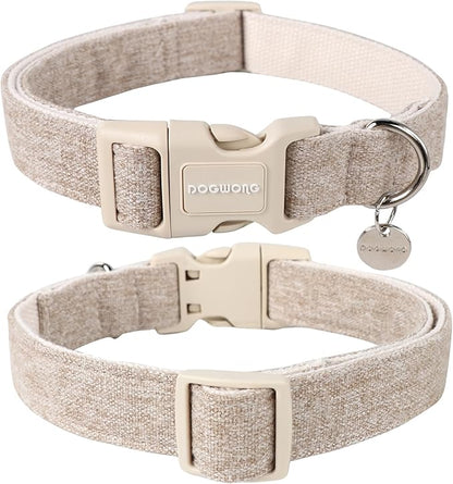 DOGWONG Cotton Hemp Dog Collar, Heavy-Duty Khaki Dog Collar Adjustable Soft Natural Fabric Pet Cute Wedding Puppy Necklace for Small Medium Large Dogs