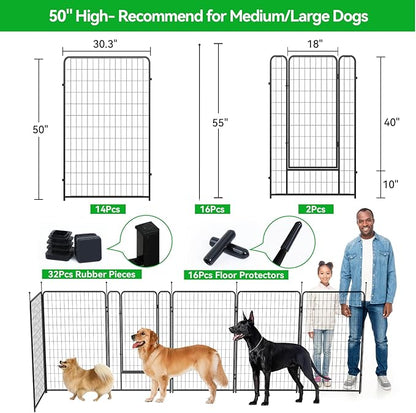 Dog Playpen Outdoor 16 Panels Heavy Duty Dog Pen 26" W_50" H Anti-Rust Exercise Fence with Doors for Large/Medium Pet Play for RV Camping Yard