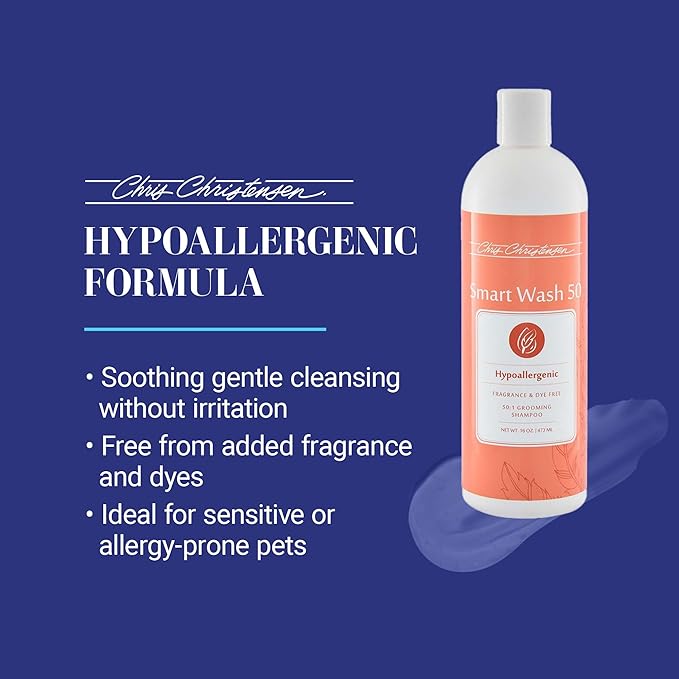 Chris Christensen Smartwash50 Hypoallergenic Ultra Concentrated Dog Shampoo, Makes Up to 50 Bottles, Groom Like a Professional, Delightfully Fragranced, Suitable for All Coats, Made in USA, 16 Oz