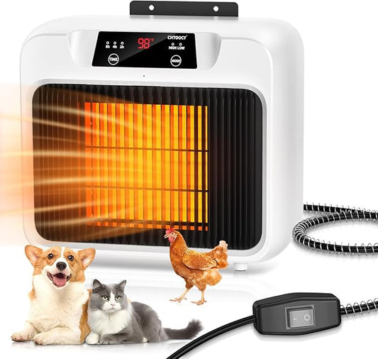 600W Dog House Heater With Time Setting (2 4 8 H), 300/600W 2 Mode Electric Pet Heater for Indoor/Outdoor Use, Livestock Kennel, Cat Cage, Coop in Winter